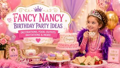 11 Charming Fancy Nancy Birthday Party Ideas for a Truly Fabulous Celebration 31 Fancy Nancy birthday party setup with colorful decorations and balloon arch